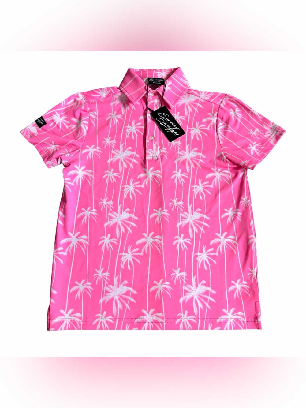 Sunday Swagger Kids Stylin Golf Polo Shirt Sz XS (5Y-6Y) Pink Palm Trees NWT